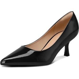 Mysoft Womens Size 10 Black Patent Leather 2.5" Kitten Heel Slide On Pumps Shoes
